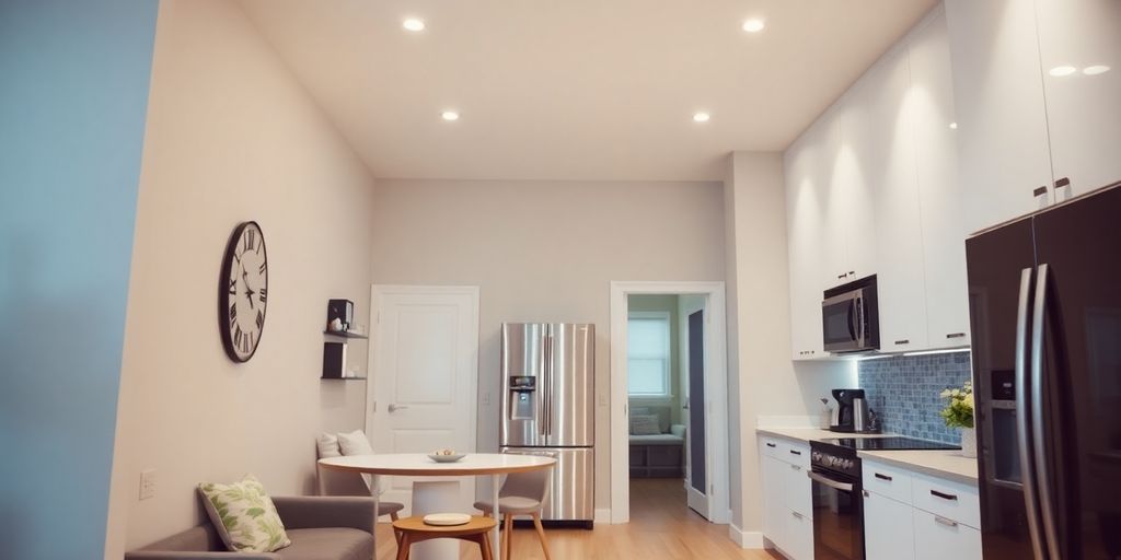 Smart home with automated features and modern design elements.